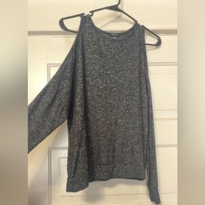Basic dark heather grey, open shoulder top.